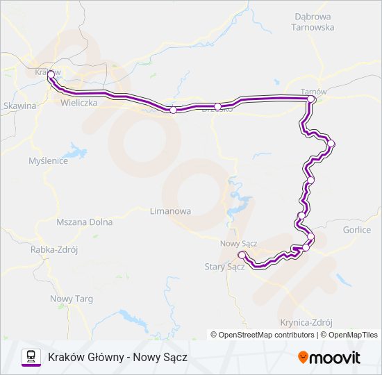 Mapa linii kolej TLK 30170