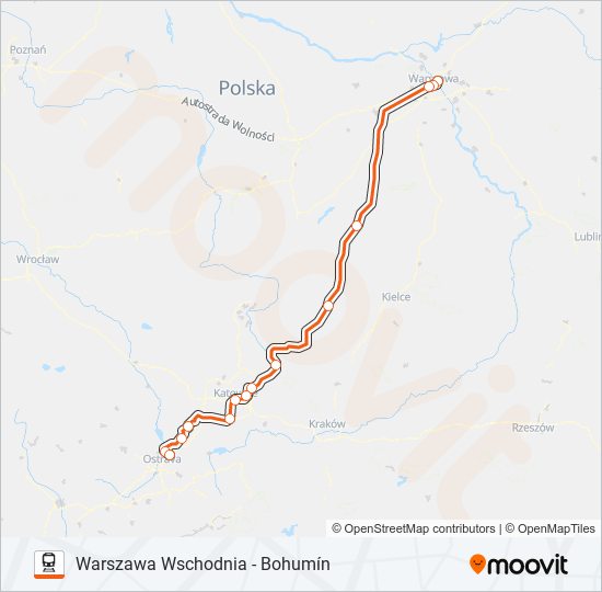 Mapa linii kolej IC 14006