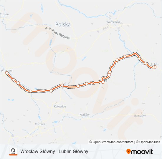 Mapa linii kolej IC 62102