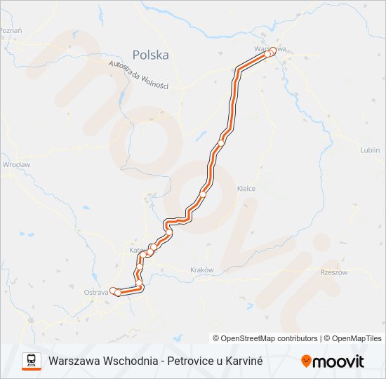 Mapa linii kolej IC 14004