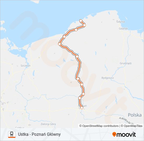 Mapa linii kolej IC 87173