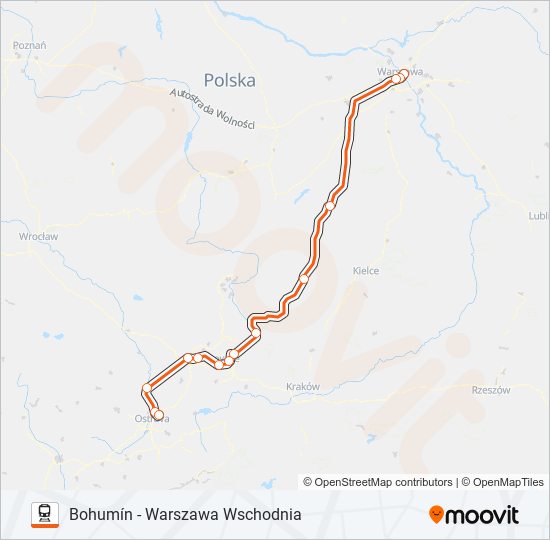 Mapa linii kolej IC 41004