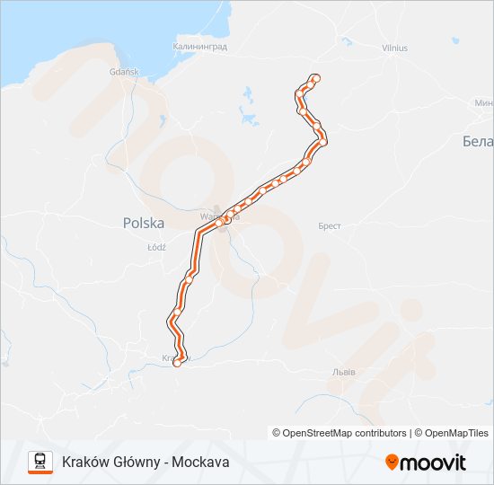 Mapa linii kolej IC 31000