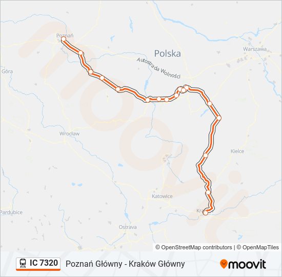 Поезд IC 7320: карта маршрута