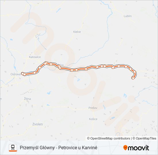 Mapa linii kolej IC 34000