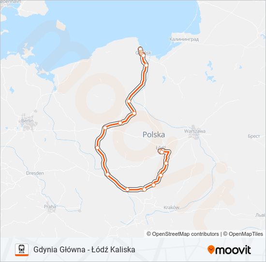 Mapa linii kolej IC 51128