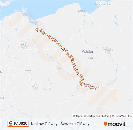 Поезд IC 3820: карта маршрута