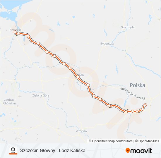 Mapa linii kolej IC 81109