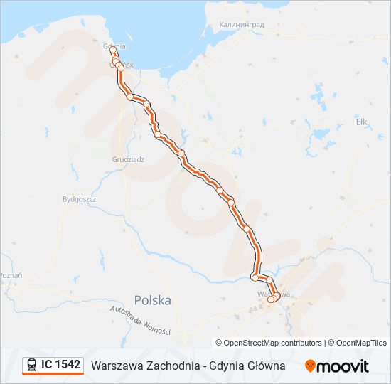 Поезд IC 1542: карта маршрута