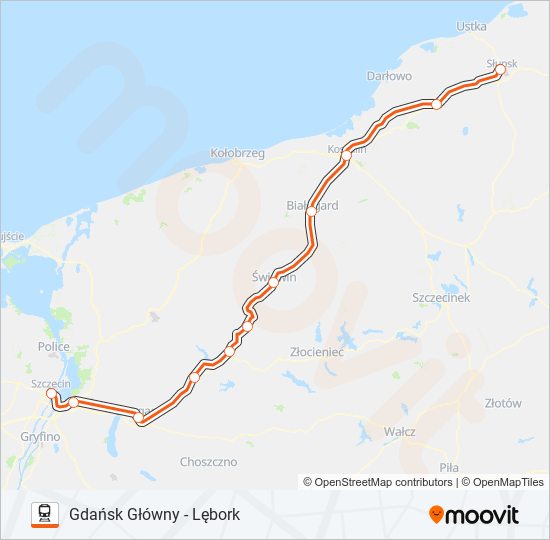 Mapa linii kolej IC 58100