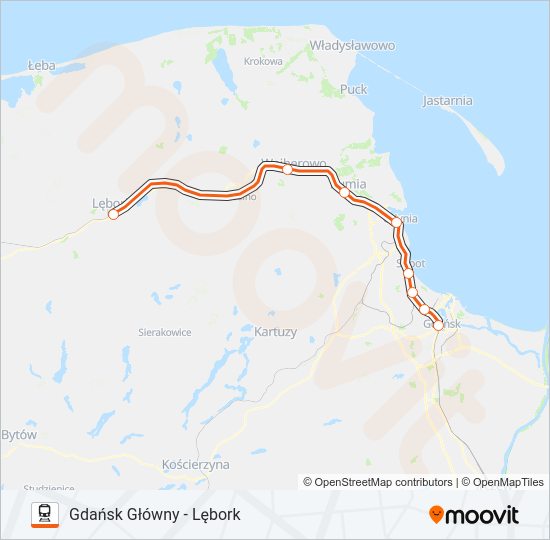 Mapa linii kolej IC 58100