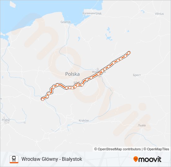 Mapa linii kolej IC 61107