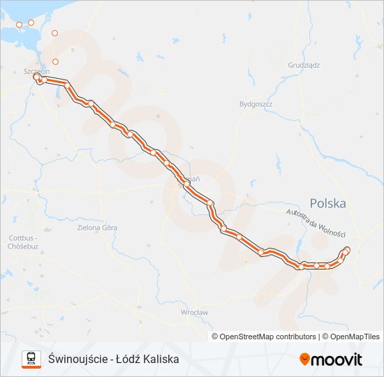 Mapa linii kolej IC 81108