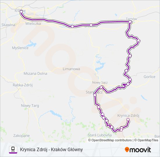 Mapa linii kolej TLK 33170