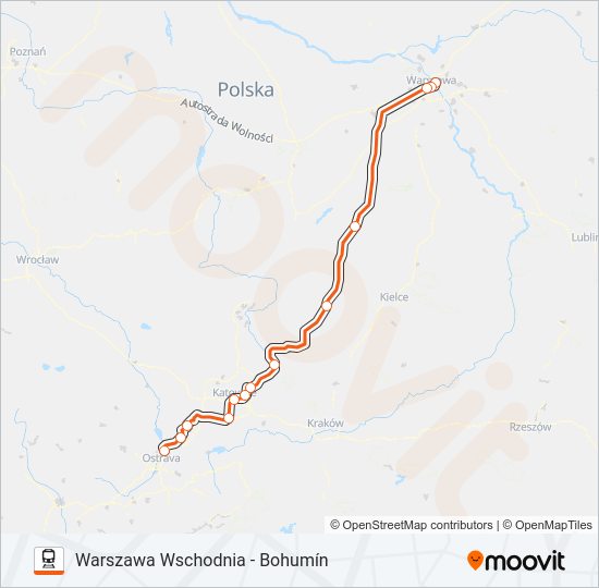 Mapa linii kolej IC 14000