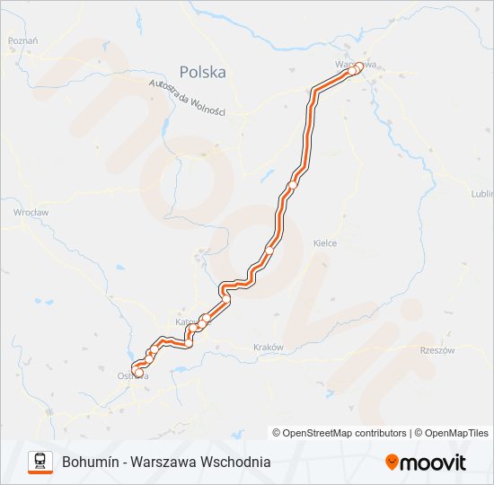 Mapa linii kolej IC 41000