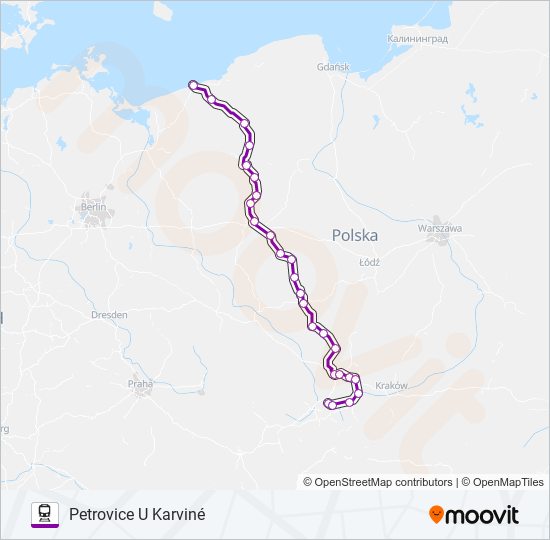 Mapa linii kolej TLK 84000