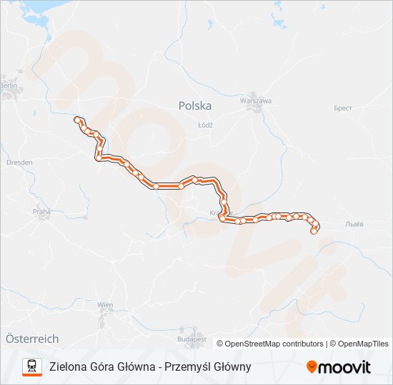 Mapa linii kolej IC 73104