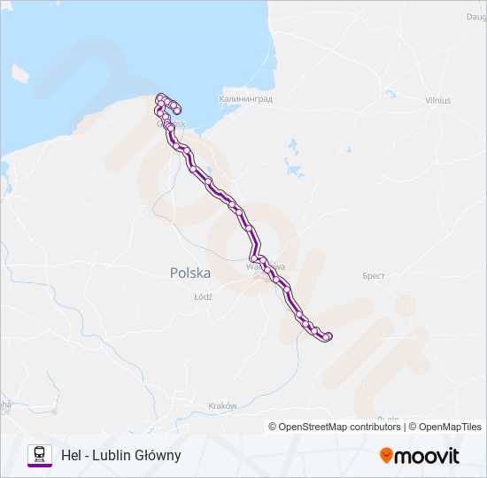 Mapa linii kolej TLK 52150