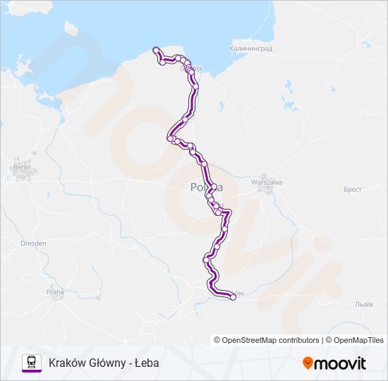 Mapa linii kolej TLK 35190