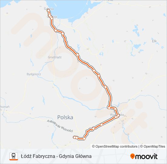 Mapa linii kolej IC 15131