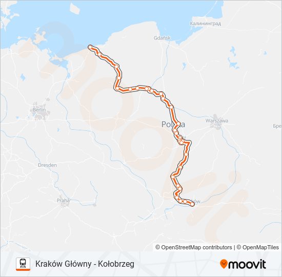 Mapa linii kolej IC 38190