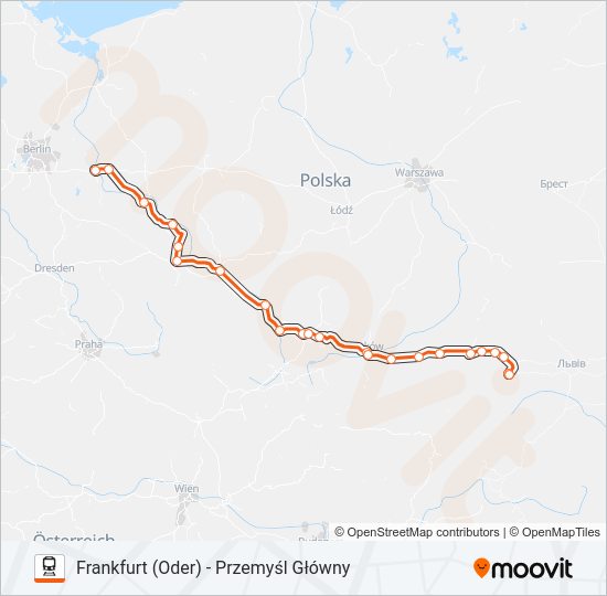 Mapa linii kolej IC 73002