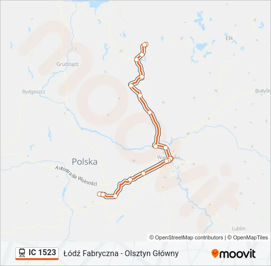 Поезд IC 1523: карта маршрута