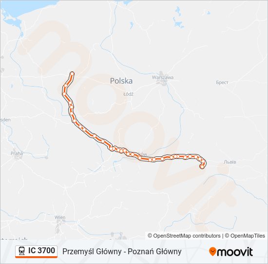 Mapa linii kolej IC 3700