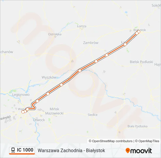 Поезд IC 1000: карта маршрута