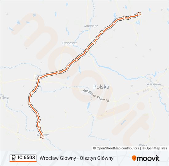 Mapa linii kolej IC 6503