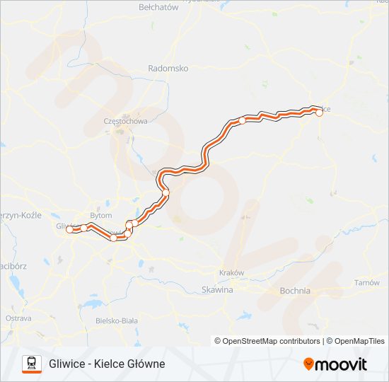 Mapa linii kolej IC 42100