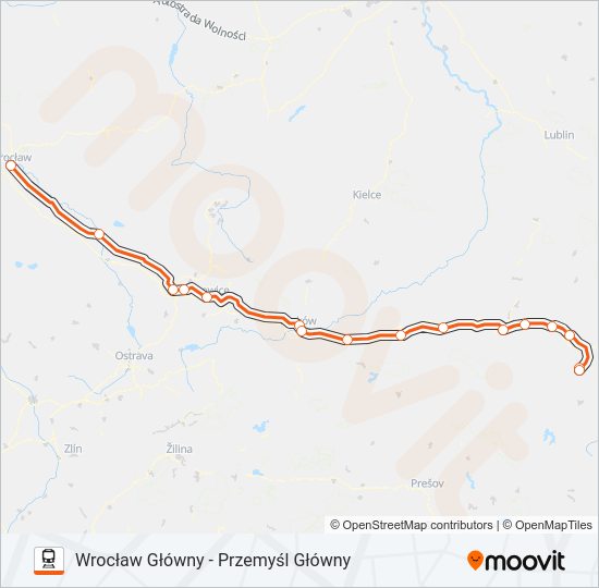 Mapa linii kolej IC 63100