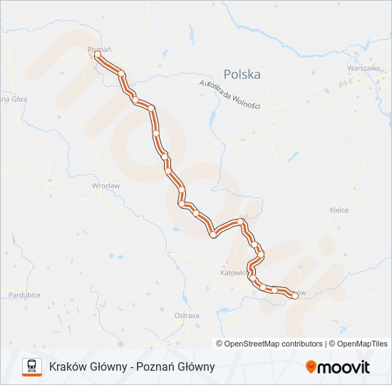 Mapa linii kolej IC 37100