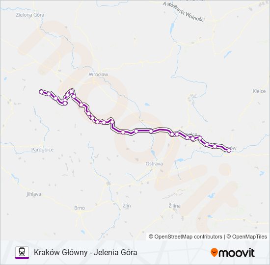 Mapa linii kolej TLK 36102