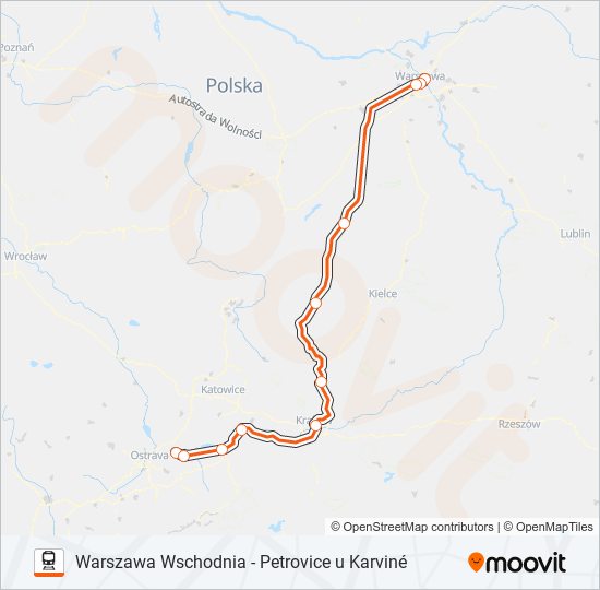 Mapa linii kolej IC 14010