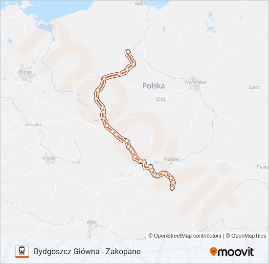 Mapa linii kolej IC 53150