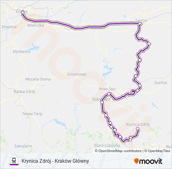 Mapa linii kolej TLK 33104