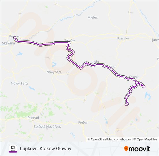 Mapa linii kolej TLK 33162