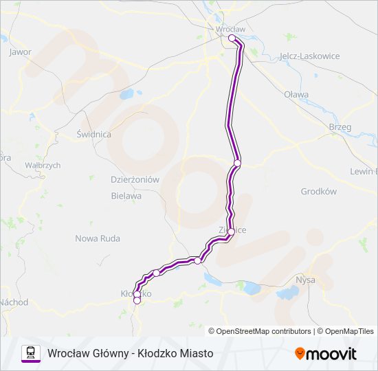 Mapa linii kolej TLK 60103