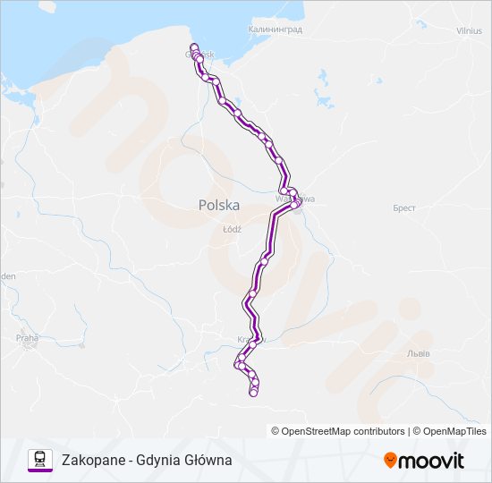 Mapa linii kolej TLK 35104