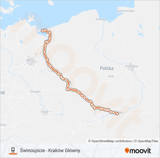 Mapa linii kolej IC 83102