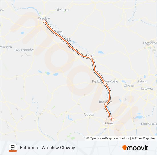 Mapa linii kolej IC 46000