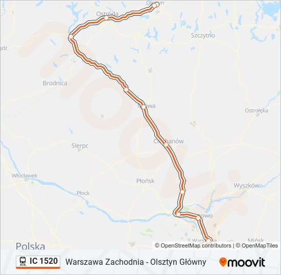 Поезд IC 1520: карта маршрута