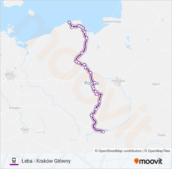 Mapa linii kolej TLK 53190