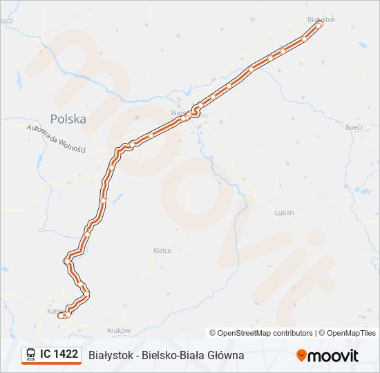 Поезд IC 1422: карта маршрута