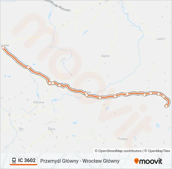 Поезд IC 3602: карта маршрута
