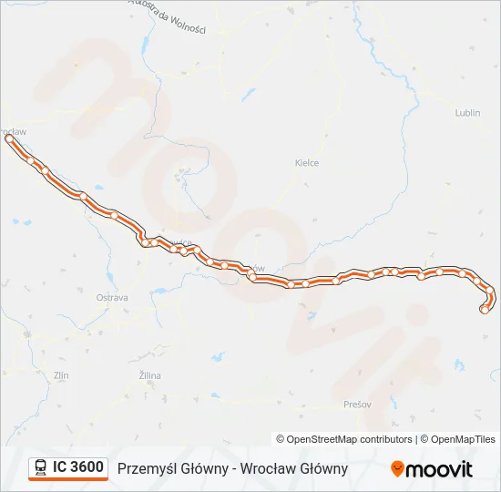Поезд IC 3600: карта маршрута