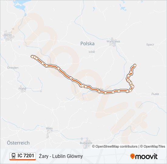 Mapa linii kolej IC 7201