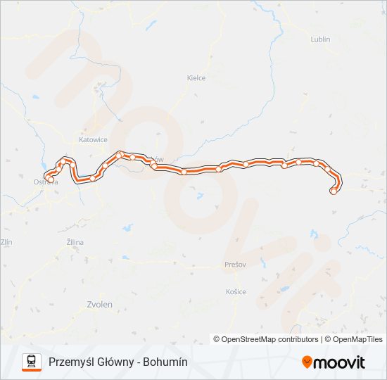 Mapa linii kolej IC 34002